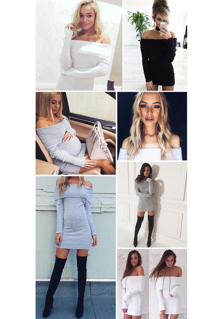 2026 European Autumn/Winter One-Shoulder Sexy Slim Knit Sweater Dress