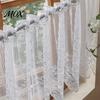 Lightweight Sheer Half Drapes White Lace Kitchen Curtain, Rustic Floral Over Sink Short Small Curtains for Rental House Scalloped Cafe Curtain Living