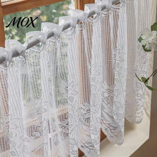 Lightweight Sheer Half Drapes White Lace Kitchen Curtain, Rustic Floral Over Sink Short Small Curtains for Rental House Scalloped Cafe Curtain Living