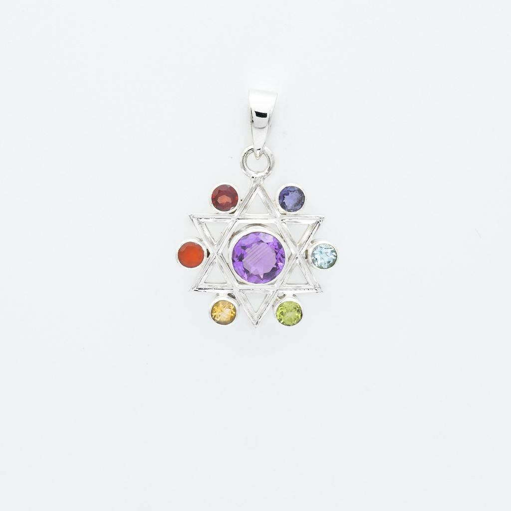 Star Chakra Pendant: 925 Sterling Silver Multi-Gemstone Healing Jewelry