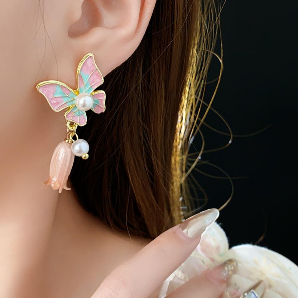 Light Luxury Butterfly Earrings Oil Drop Sweet Stud Earrings Elegant Vintage Earrings Women Party