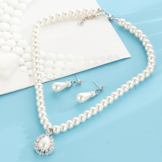 Комплект ювелирных изделий из искусственного жемчуга с каплями воды и стразами для невесты, ожерелье, серьги