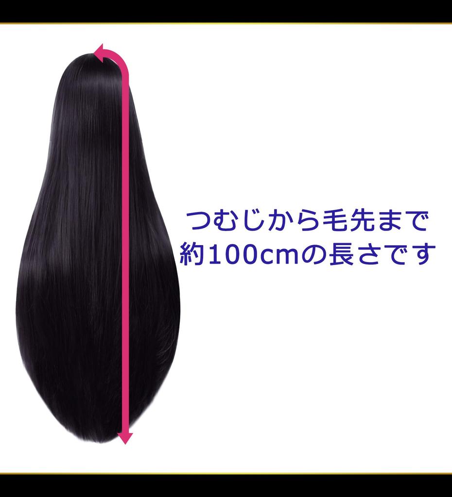CaseEden Cosplay Wig, Premium, Smooth, Long, 100cm, Black Hair, WIG6151