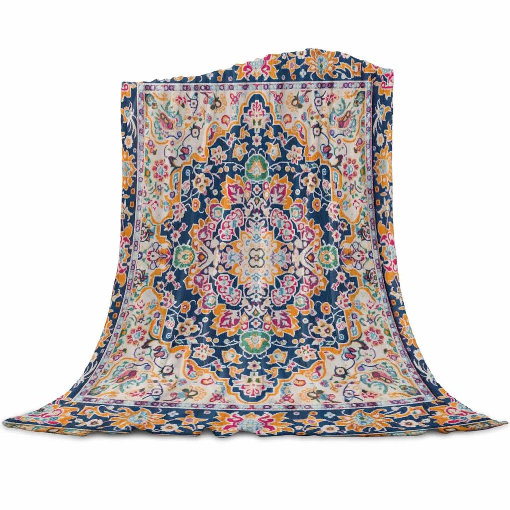 Зимнее теплое мягкое плюшевое одеяло - Винтажный индийский богемный цветочный дизайн для дивана-кровати, Приятные праздничные подарки