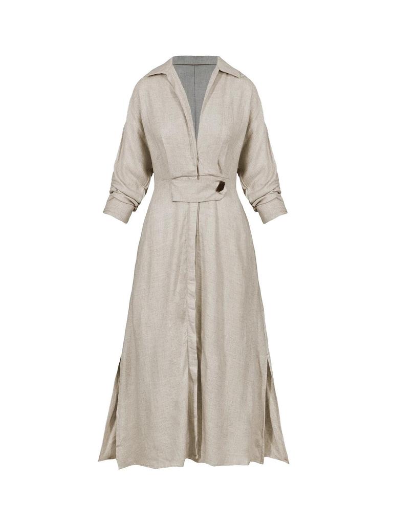 Элегантное синее платье с длинным рукавом для женщин на весну/лето