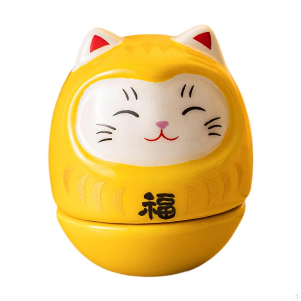 Керамическая статуэтка кошки удачи, неваляшка, 3,5x3,5x4 см, аксессуары для домашнего офиса, декор, декоративные
