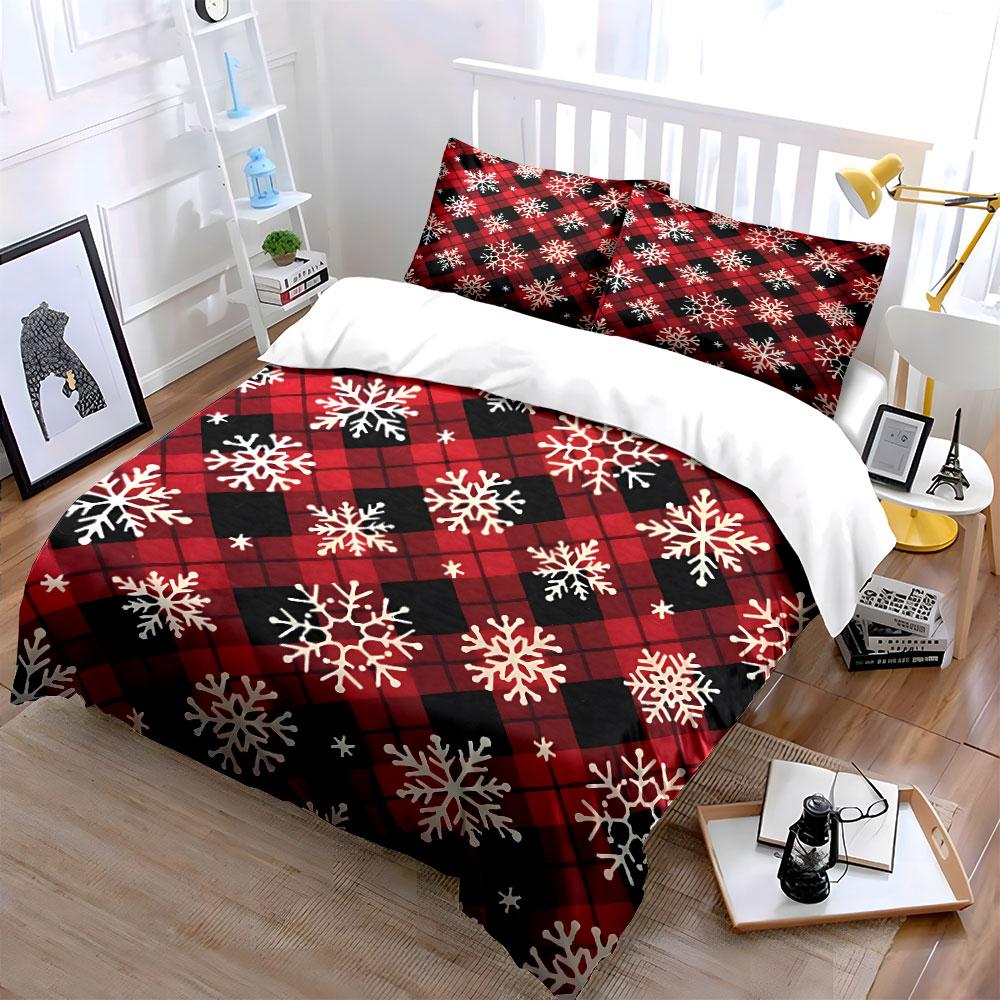 Plaid Snowflake Winter Gift Set kid's and adults' bedroom decor, Exquisite three-piece bedding set gift