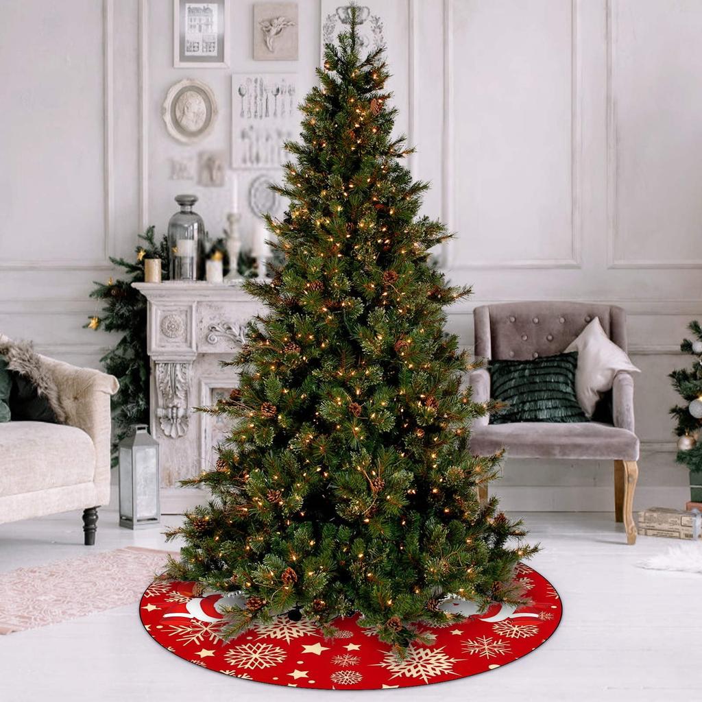 Красная юбка для рождественской елки, украшения для рождественской елки, мягкий плюшевый коврик для рождественской елки со снежным узором для украшений, праздничная вечеринка, 35 дюймов