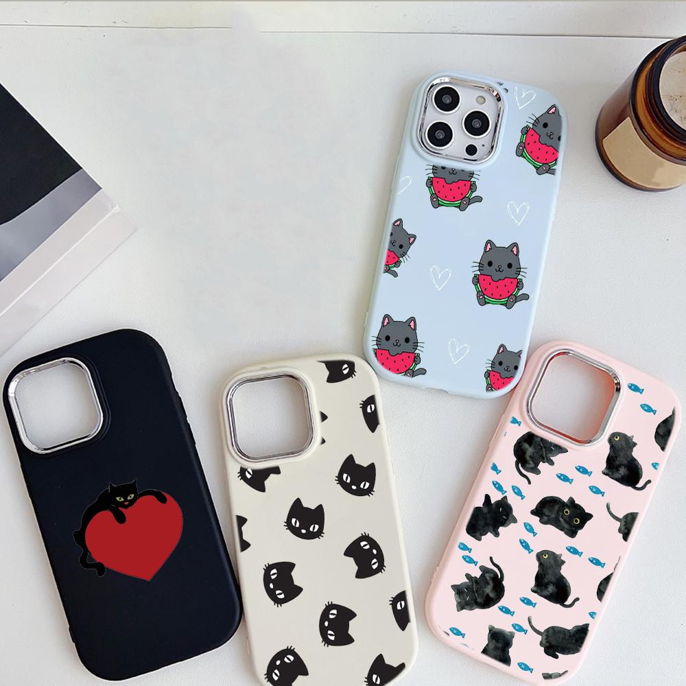 LZ8 Cartoon Cat Cute Art Soft Phone Case for Samsung S24 Ultra S23 Plus S21 FE A16 A54 A34 A52 A06 Infinix Hot 40 30i Lens Protection Shockproof Cover