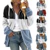 Women Winter Coat Color Matching Hooded Thick Plush Jacket Long Sleeve Drawstring Elastic Cuffs And Hem Cold Weather Outerwear