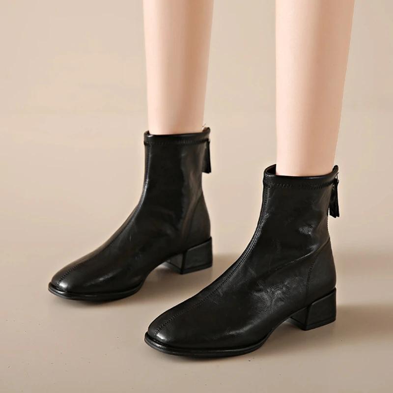 Luxury Women's Boots High Quality Square Toe Women's Ankle Boot Fashion Med-High Heels Women Shoes British Style Knee-High Boots