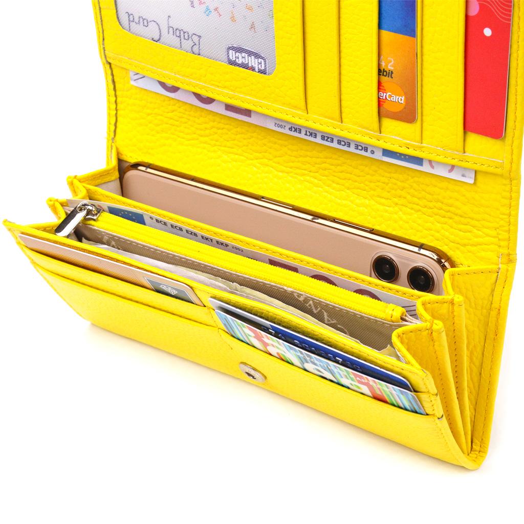 Яркий молодежный женский кошек из натуральной кожи флотар CANPELLINI Wallet 21612 Лимонный