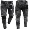 Mens Ripped Jeans Hip Hop Punk Distressed Skinny Denim Pants Black Casual Trousers Streetwear