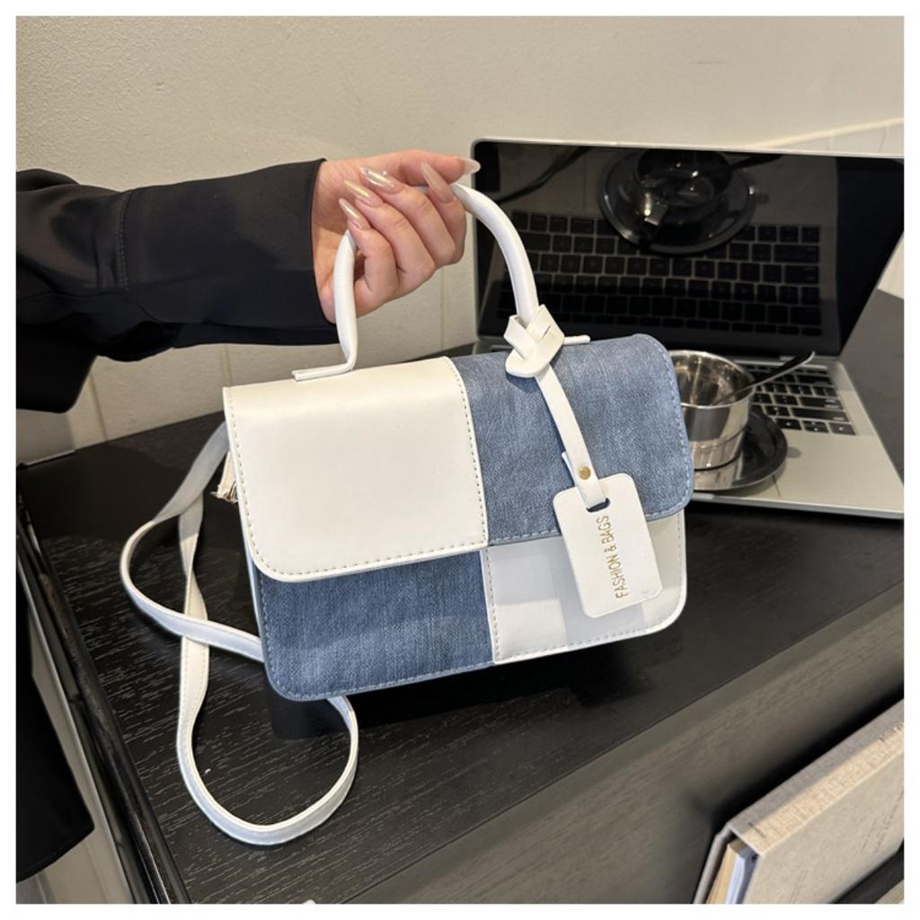 Маленькая квадратная сумка с нишевым дизайном, сочетающая в себе лоскутную технику и контрастные цвета, женская повседневная сумка-кроссбоди и модная сумка на одно плечо