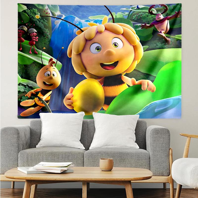 Maya the Bee Print Tapestry, Backdrop, Easy Setup, Ideal for Bedroom, Office & Living Room, with Aesthetic Wall Hanging Decor.