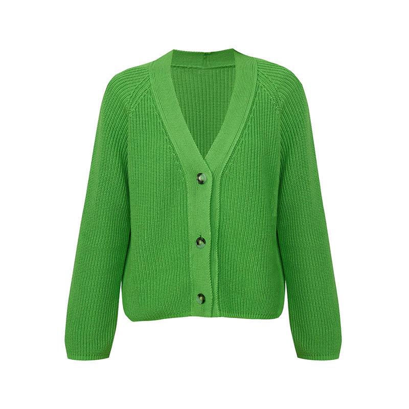Women V Neck Short Sweater Cardigan Autumn Winter Temperament Bat Sleeve Button Solid Knit Tops