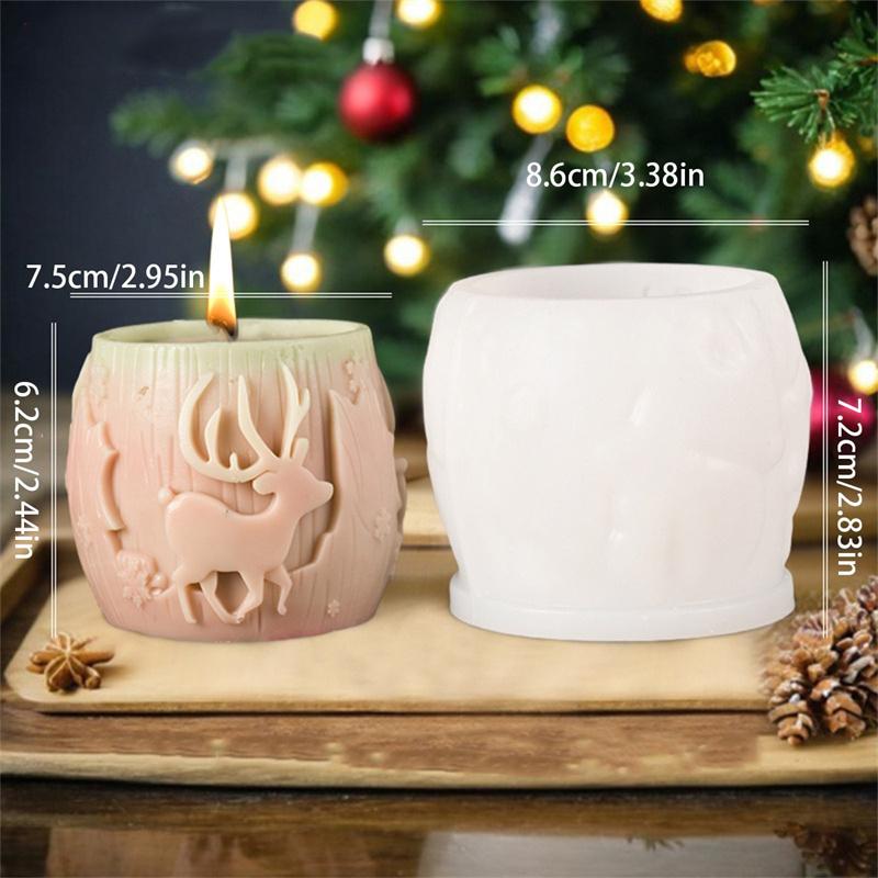 3D Christmas Tree Elk Relief Cylinder Candle Silicone Mold Merry Christmas Letter Snowflake Cylinder Candle Molds Christmas Gift