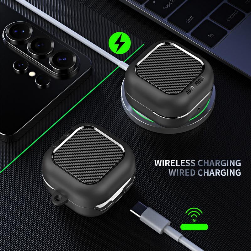 Чехол Buds 4 Pro с текстурой углеродного волокна Чехол-крышка для наушников Samsung Galaxy Buds 3 FE 4 Pro с брелоком Ударопрочный зарядный кейс для наушников