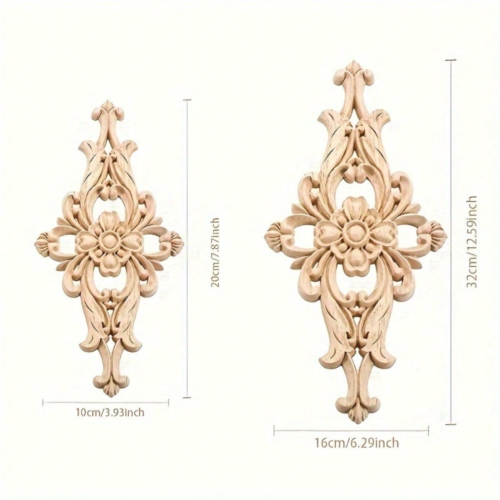 1pc Wood-Carved Furniture Appliques Onlays, Unpainted Center Carving Decal For Door Wall Ceiling Cabinet Dresser Decoration