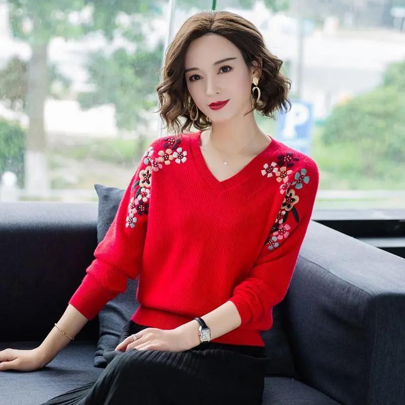 Женский свитер, осенне-зимние вязаные пуловеры, облегающие рубашки с v-образным вырезом, однотонные мягкие трикотажные джемперы, базовые свитера