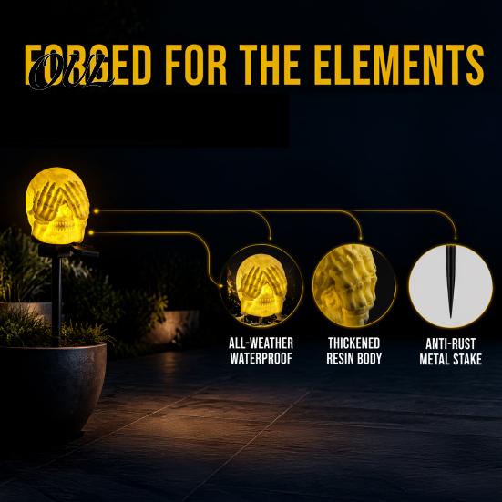 Pathway Lights for Halloween Party Garden Skull Solar Light, See Hear Speak No Evil Spooky Wireless Powered Decor Waterproof LED Light with Stake Yard