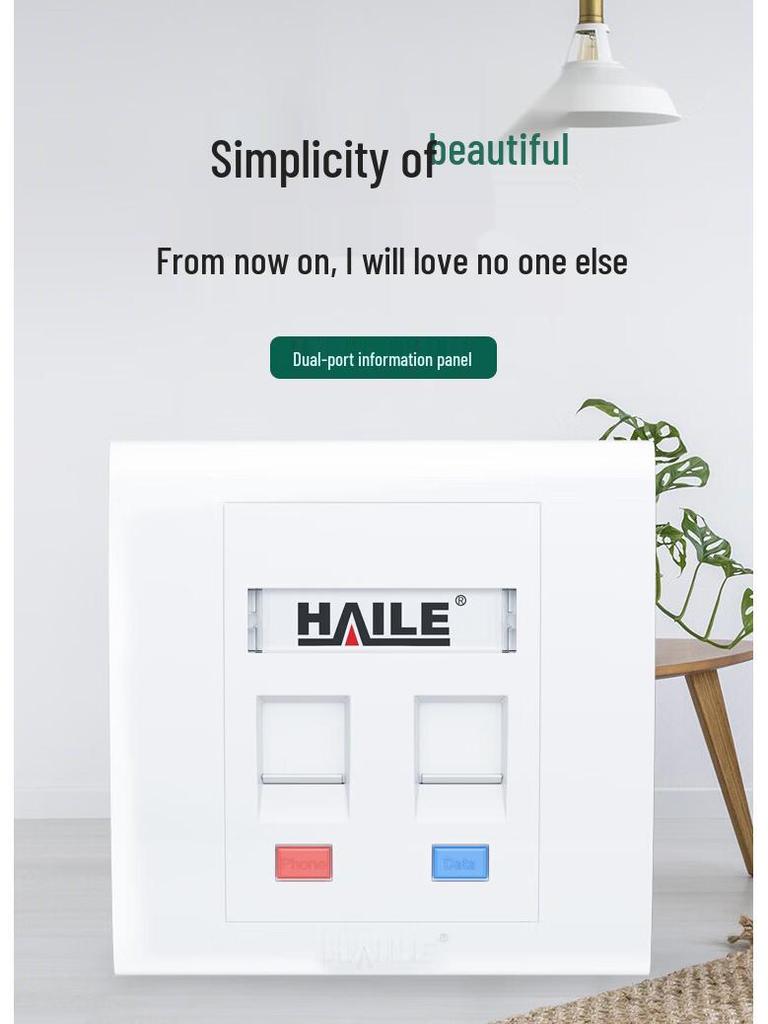 HAILE Network Panel for Telephone/Cable, Universal Cat5e/Cat6 Module, Double Port