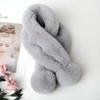 Women Winter Solid Color Scarf Soft Plush Ball Decor Faux Fur Thick Scarfs Cozy Neck Warmer Cross Windproof Thermal Lady Neck Wrap