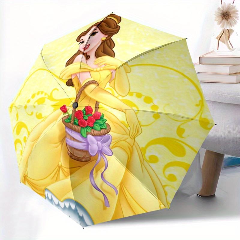 1pc Belle's Yellow Dress Auto-Folding Umbrella: Portable 3-Fold Design, 8-Bone Iron Frame, Outdoor, for Fans, Travelers, Everyday Use, Festi