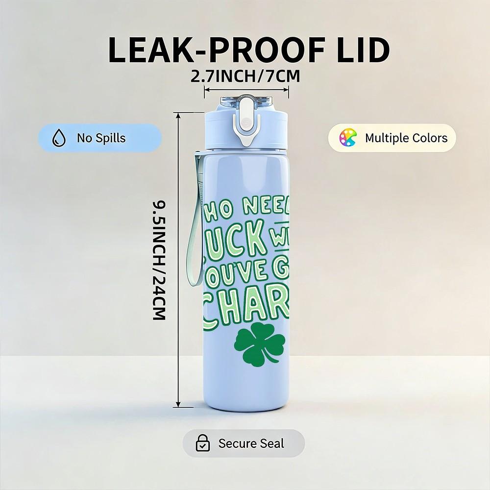 1PC Luck Of The Irish Clover Quote 750ml Color Plastic Sports Water Bottle Leakproof Flip Straw Lid Suitable for Sports Office Home Use