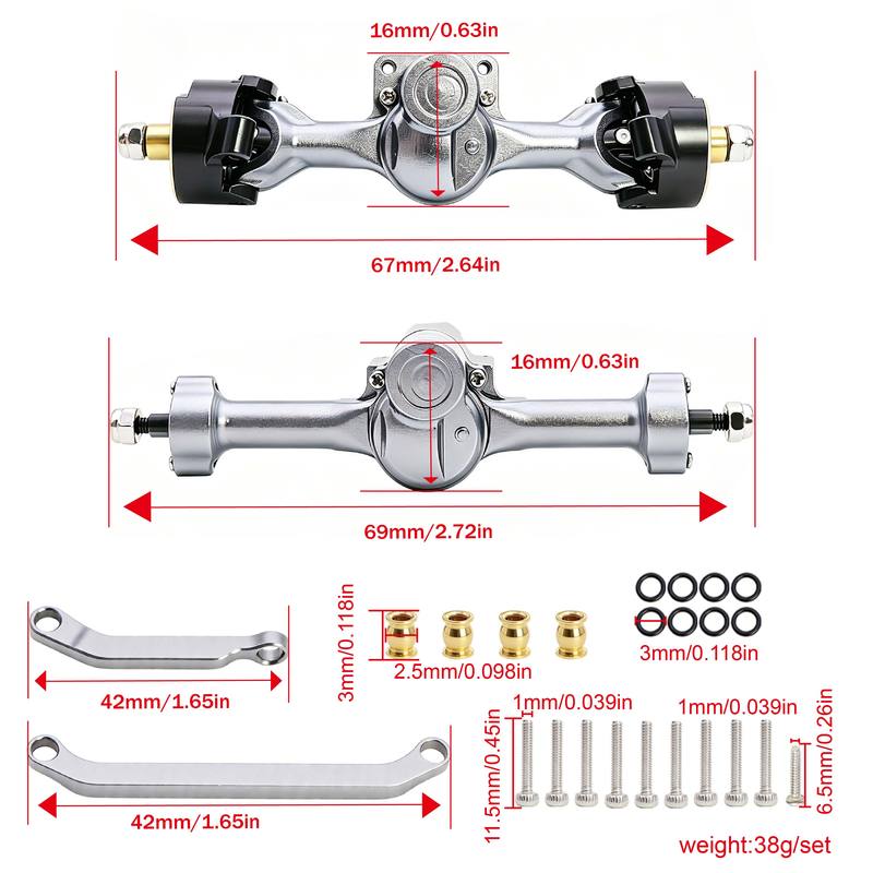 for Axial SCX30 Aluminum Front Rear Axles Set Assembly with Brass Steering Knuckles Steering Link 1/30 RC Crawler Upgrade