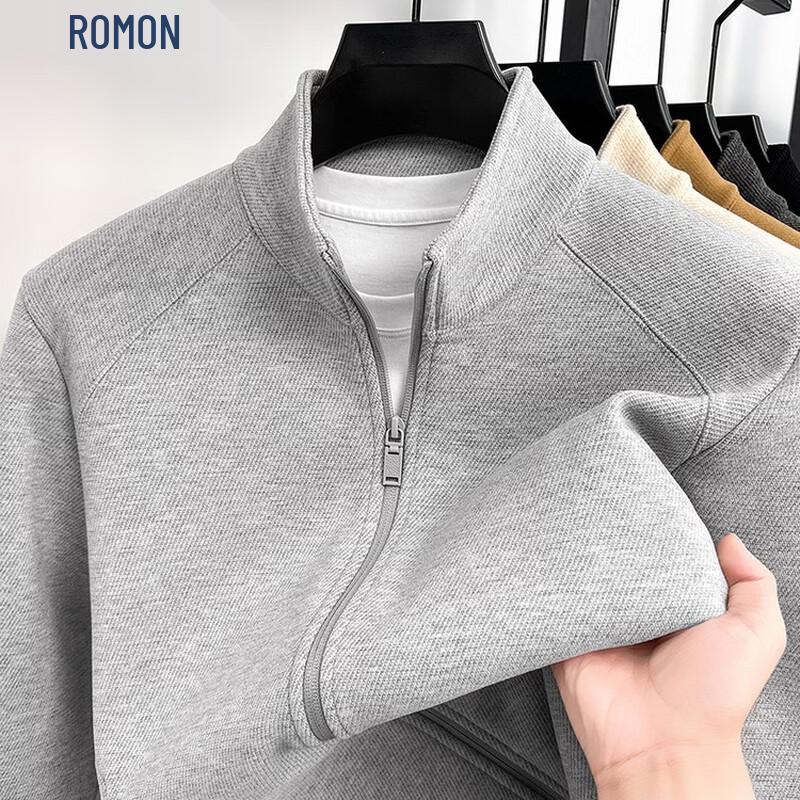 ROMON Men's Casual Stand-Collar Solid Color Jacket