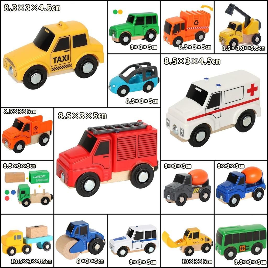 Wooden Rail Work Car Set Toy Hape Brio Thomas Wooden Rail Car Bulldozer Lift Compatible (Working Car)