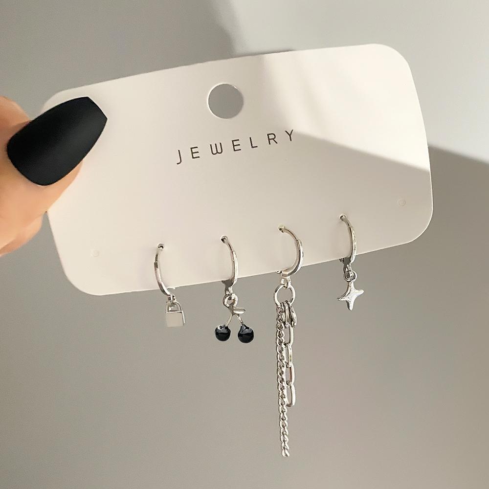 2022 Корейские серьги, модный комплект серег с медведем и вишней, кулон с бабочкой и любовью, простой комплект серег, серьги для пары, элегантные, темпераментные, изысканные серьги