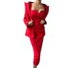 Осенний 2025 года Европейский и Американский Женский Однобортный Костюм-Двойка с Красным Лацканом