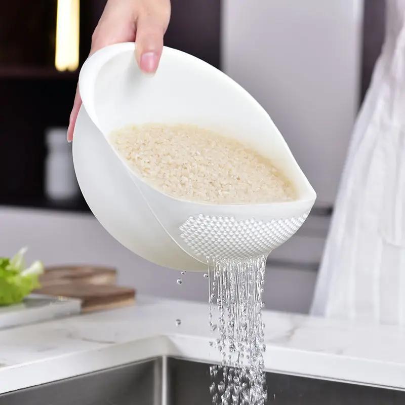 4pcs Kitchen Drain Basket Rice Sieve Plastic Colander Rice Bowl Fruit Vegetable Washing Strainer Basket Sink Drain Kitchen Tools
