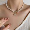 Zircon Flower Pearl Necklace Нишевый Дизайн 2025 Цепочка на Ключицы Летняя Универсальная Аксессуары с Застежкой OT