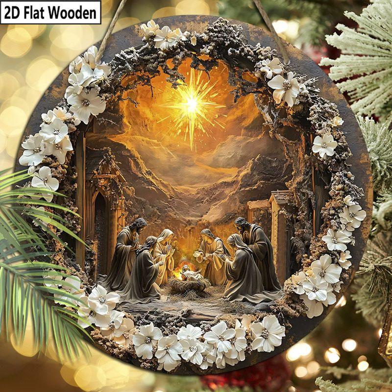 Holy Night Nativity Scene Pendant, Decoration of Home Walls or Doors, 2d Flat Wooden, Christmas Decoration, Gifts for Friends and Family