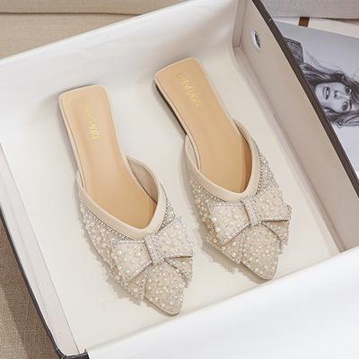 Модная роскошная женская летняя верхняя одежда 2024 года, новые повседневные тапочки с плоской подошвой Water Diamond Lazy Man Baotou, крутые тапочки большого размера 43