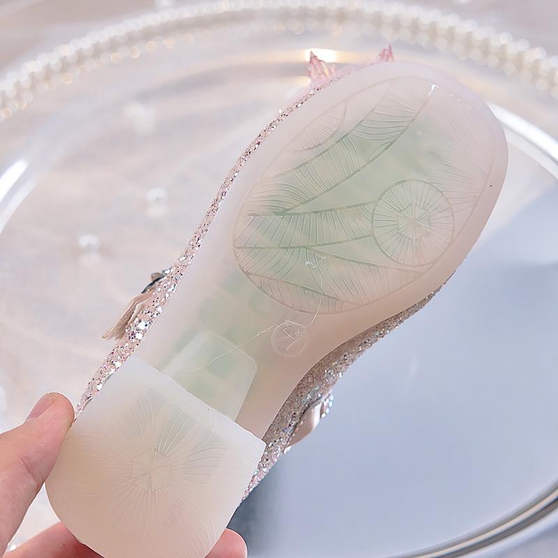 Новые Хрустальные Туфли-Хвост Русалки для Девочек 2025 года с Мягкой Подошвой и Высоким Каблуком, Идеальны для Вечерних Платьев