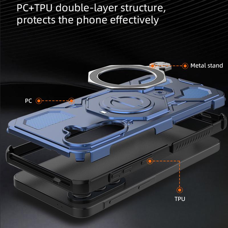 KEYSION Ударопрочный Магнитный Чехол для Samsung A57 5G A37 Силикон+ПК Вертикальная Живая Металлическая Кольцевая Подставка Задняя Крышка Телефона для Galaxy A17 4G 5G