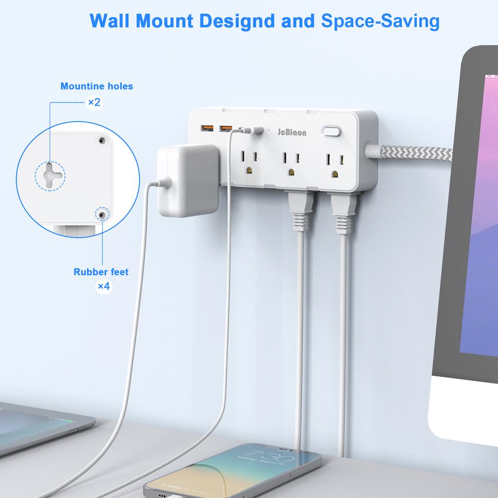 Multi Plug Outlet Extender Power Strip with 8 AC Outlets 4 USB Ports, Wall Socket Electrical Outlet Splitter for Home Office,US