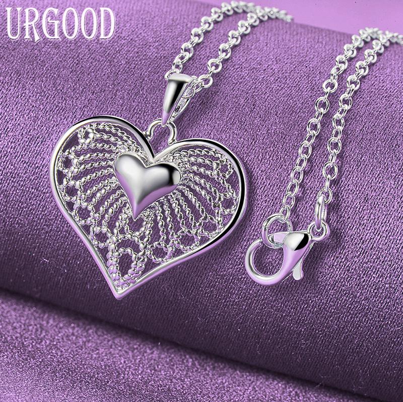 925 Sterling Silver Heart-shaped Pendant Necklace Wedding Charm Jewelry