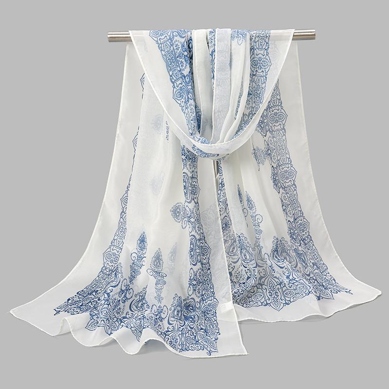 Весенний шифоновый шарф с принтом, пляжная шаль с цветочным принтом, легкий шейный платок, летний шарф-шаль для защиты шеи от солнца, 150*50см