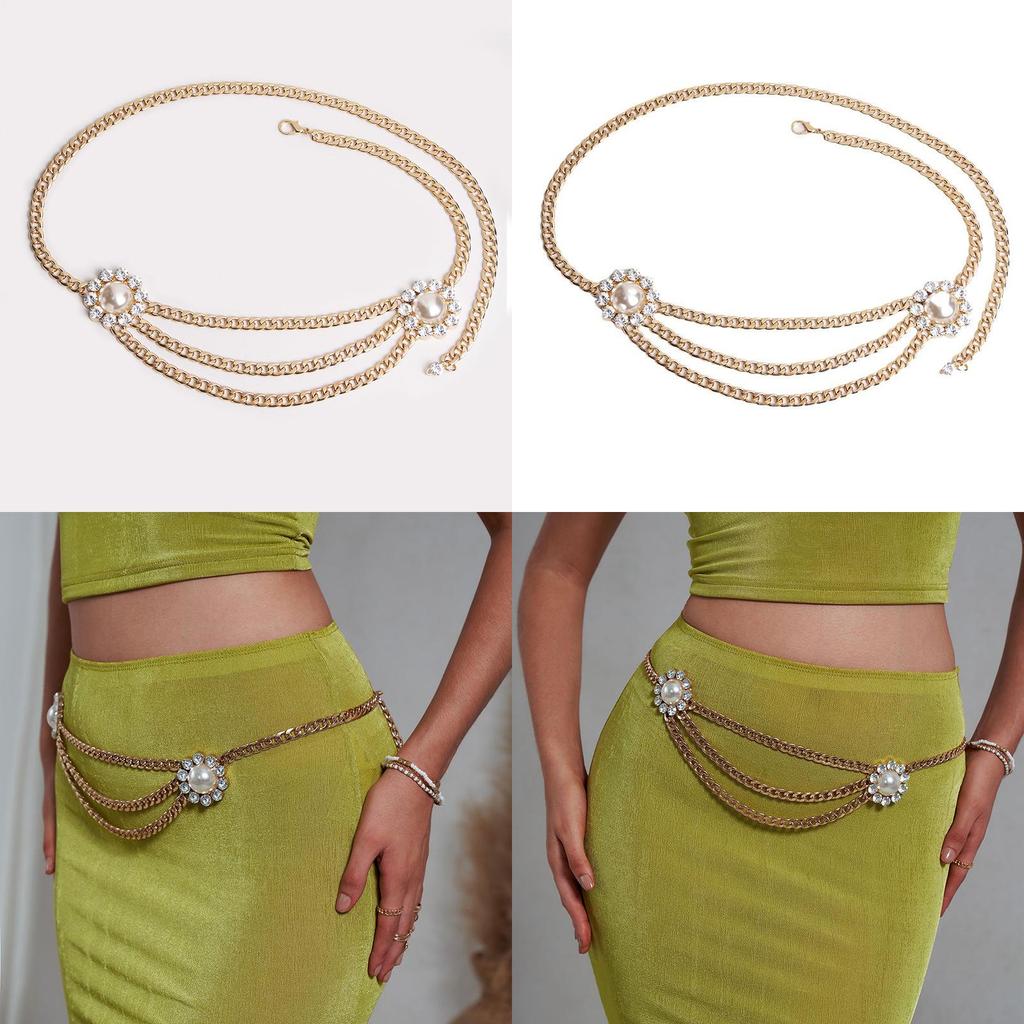 Pearl Artificial Stylish Flower Metal Waist Chain For Women Casual Or Formal Use