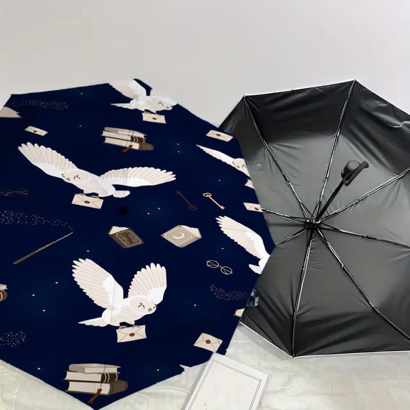 1PC Owl Books Umbrella-8-Rib Reinforced, Automatic Open, Lightweight & Durable, Cute Fashion Accessory for Outdoor, D2713