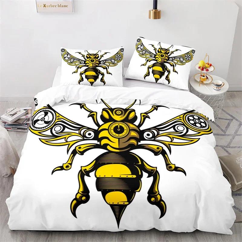 Cartoon Bee Duvet Cover Insect Honeybee Bedding Set Microfiber Wild Animal Comforter Cover King For Teens Boys Kawaii Home Decor