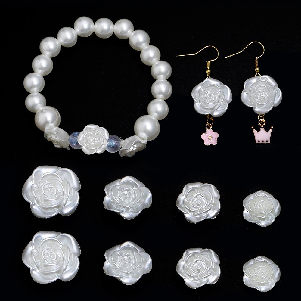 50-100pcs/lot ABS Imitation Pearl Rose Flower Beads Flatback Loose Beads For Jewelry Making DIY Bracelet Earrings Accessories