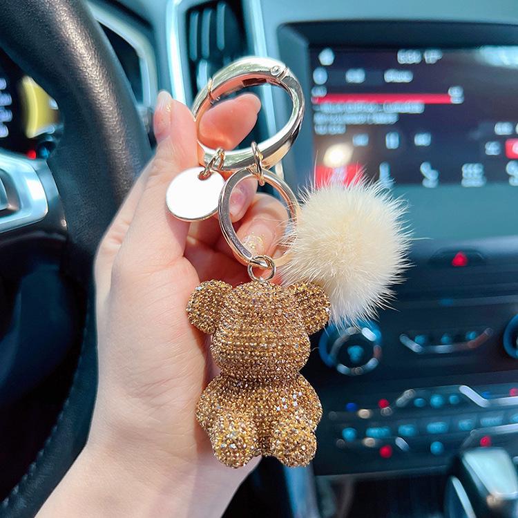 Модный брелок в виде бриллиантового медведя и меха норки - Милый подвес для сумки, подарок