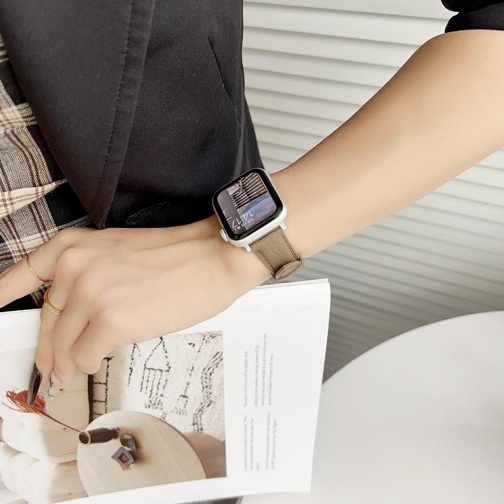 Совместимый кожаный ремешок для Apple Watch S10 - Узор личи, iWatch 9876, SE, Ultra