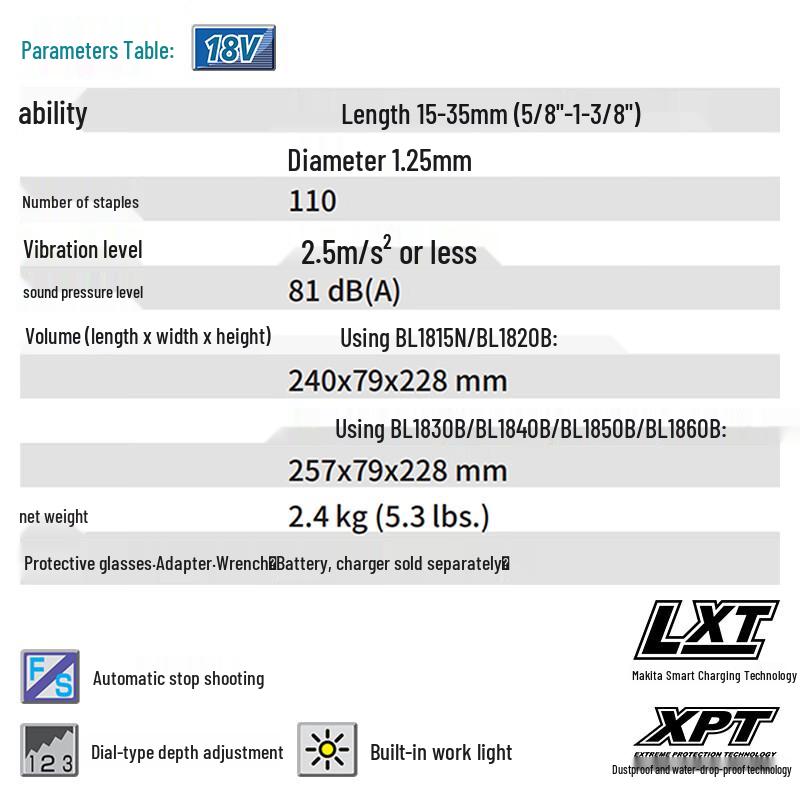 Makita DFN350 Cordless 18V Brad Nailer CN plug (adapter included)